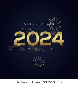 2024 celebration concepts with gold fireworks, used for banner design and Golden Firework on gradient isolated over black background