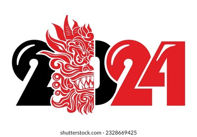  2024 chines dragon year symbol. Vector template for greeting card, poster, invitation 