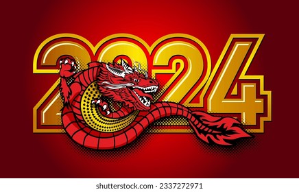 2024 chines dragon year symbol. Vector template for greeting card, poster, invitation 