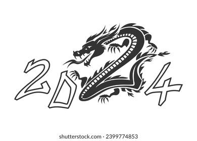 2024 chines dragon year symbol icon. Vector template for greeting card, poster, invitation. Modern flat style sign line icon