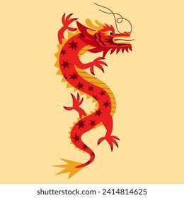 2024 Chinese Dragon Lunar New Year card. Festive vector illustration. Chinese greeting design. Hand drawn Asian style abstract geometric dragon. 