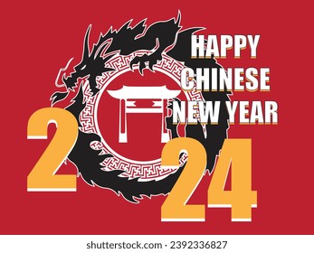 2024 Chinese new year banner , china dragon zodiac template design. Difrent colors on a red background.  Asian festival horizontal poster. Creative typography art cover. Editable EPS file.