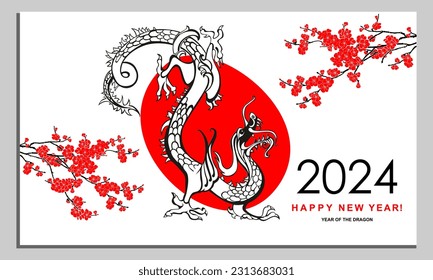 2024 Chinese New Year of the dragon. Element design for chinese lunar zodiac collection. Traditional Chinese Dragon for tattoo design. China lunar calendar animal. Premium design vector happy new year