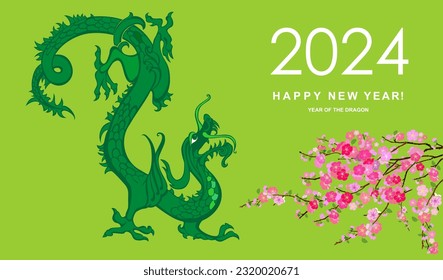 2024 Chinese New Year of the dragon. Element design for lunar zodiac collection. Traditional Chinese Dragon for tattoo design. China lunar calendar animal. Zodiac sign, year of the Green Wooden Dragon
