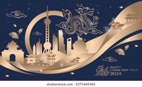 2024 Chinese new year, year of the dragon banner template design