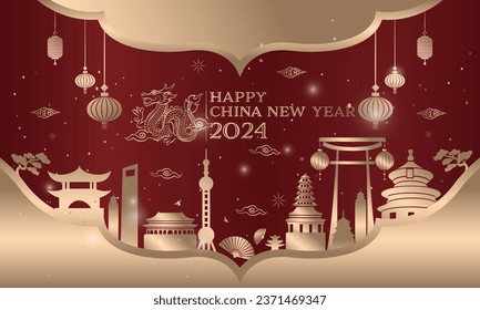 2024 Chinese new year, year of the dragon banner template design