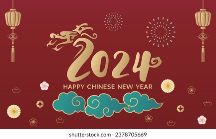 2024 Chinese New Year, Year of the Dragon. Chinese New Year background, banner, greeting card cover. Chinese traditional totem style