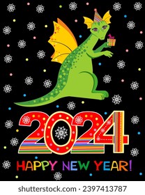 2024 Chinese New Year of the dragon. Element design for chinese lunar zodiac collection. Traditional China lunar calendar animal. Cute chinese new year 2024 greetings card children with dragon vector 