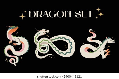 2024 Chinese new year dragon, year of the dragon. Set of Chinese new year posters, greeting cards design with Chinese zodiac dragon. Chinese dragon vector illustration isolated on background