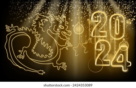 2024 Chinese New Year of the Dragon shining light sparkles background