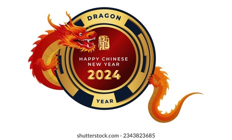 2024 Chinese Year of the dragon badge with Colorful dragon vector illustration