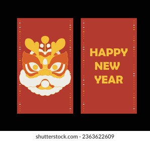 2024 Chinese Zodiac Dragon Year Poster Lion Dance Spring Festival Red Envelope Cover, New Year's Day Dragon Year Material, Traditional Chinese Pattern, Dragon Pattern Design