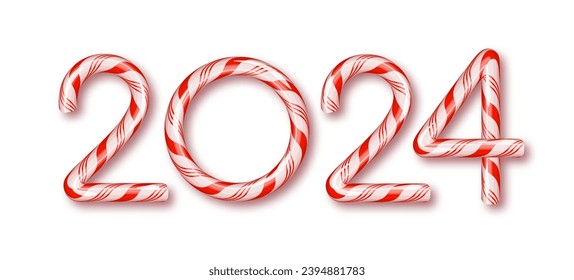 2024 Christmas candy inscription. Design element for New Year's card isolated