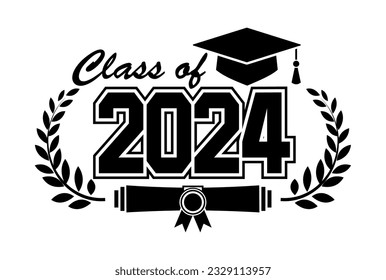 Graduado de clase en 2024. El concepto de felicitación decorativa para los graduados escolares. Diseño para camiseta, volante, invitación, tarjeta de saludo. Ilustración, vector