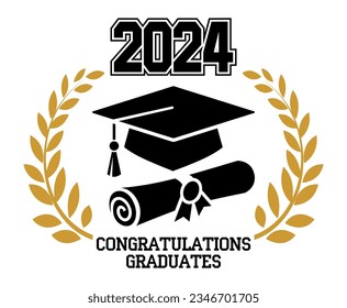 Graduado de clase en 2024. El concepto de felicitación decorativa para los graduados escolares. Diseño para camiseta, volante, invitación, tarjeta de saludo. Ilustración, vector