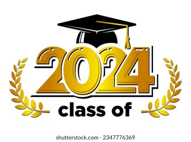 Graduado de clase en 2024. El concepto de felicitación decorativa para los graduados escolares. Diseño para camiseta, volante, invitación, tarjeta de saludo. Ilustración, vector