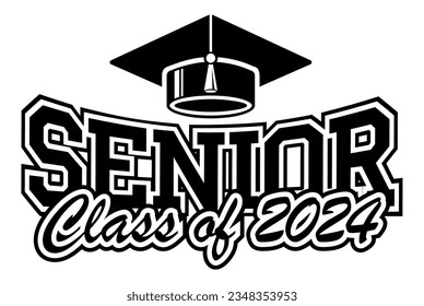 2024 class graduate. The concept of decorate congratulation for school graduates. Design for t-shirt, flyer, invitation, greeting card. Illustration, vector