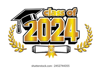 2024 class graduate. The concept of decorate congratulation for school graduates. Design for t-shirt, flyer, invitation, greeting card. Vector on transparent background