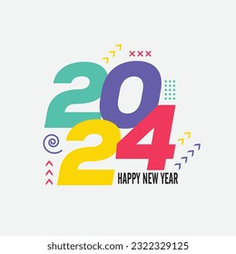Plantilla de diseño de números de color de 2024. Símbolo de tipografía Feliz Año Nuevo 2024.