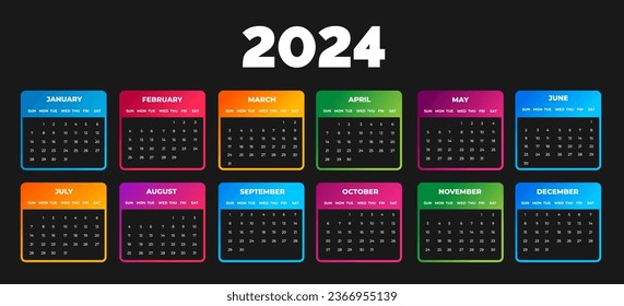 2024 colorful Calendar Desktop Planner Template set. Corporate business wall or desk simple Planner 2024 colorful calendar with week start Sunday.  Set of 2024 Calendar Planner Template bundle.