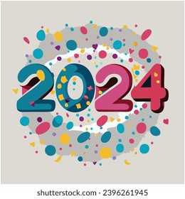 2024 colorful with confetti and light background