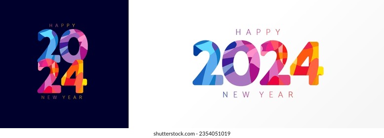 2024 colorful facet New Year numbers logo design concept. Art design template 2024. Christmas creative symbols Happy New Year greetings. Vector illustration for annual report, calendar title, diary