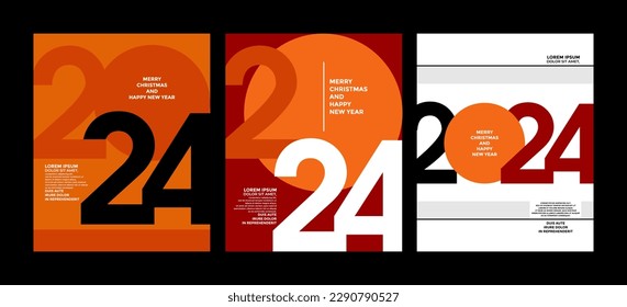 2024 Colorful set of Happy New Year posters. Abstract design with typography style. Vector logo 2024 for celebration and season decoration, backgrounds for branding, banner, cover, card and or social 