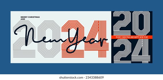 2024 colorful set of Happy New Year posters. Abstract design typography logo 2024 for vector celebration and season decoration, backgrounds, branding, banner, cover, card and or social media template.