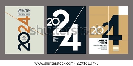 2024 Colorful set of Happy New Year posters. Abstract design with typography style. Vector logo 2024 for celebration and season decoration, backgrounds for branding, banner, cover, card and or social 