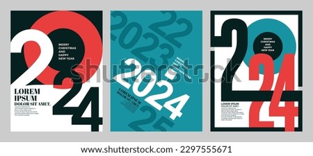 2024 Colorful set of Happy New Year posters. Abstract design with typography style. Vector logo 2024 for celebration and season decoration, backgrounds for branding, banner, cover, card and or social 