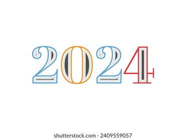 2024 colorful text vector graphics, 2024 happy new year, calendar logo