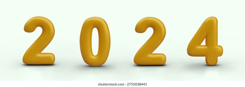2024 concept in golden style. Vector poster for greeting, announcement, labeling. Color date template. Festive composition on green background. Current, past year