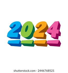 2024 concept on white background. 3d vector colorful 2024