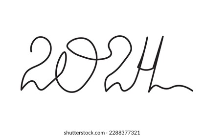 2024 continuous one line. Thin line art freehand font, single outline drawing or simple logo. Vector illustration