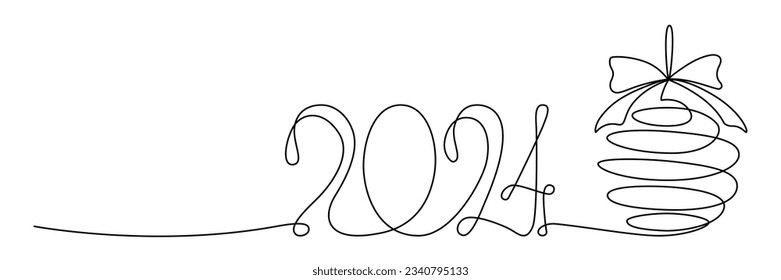 2024 continuous single line sign. Vector stock illustration isolated on white background for design template new year banner, flyer, greeting card. Editable stroke. EPS10