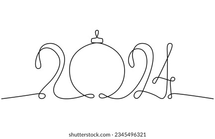 Signo de línea única continua de 2024. Ilustración de material vectorial aislada en fondo blanco para la plantilla de diseño banner de año nuevo, volante, tarjeta de saludo. Trazo editable. EPS10
