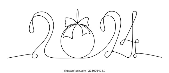 2024 continuous single line sign. Vector stock illustration isolated on white background for design template new year banner, flyer, greeting card. Editable stroke. EPS10