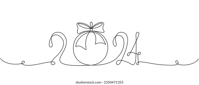 2024 continuous single line sign. Vector stock illustration isolated on white background for design template new year banner, flyer, greeting card. Editable stroke. EPS10