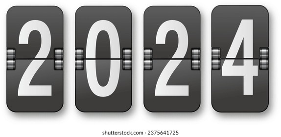 2024 Countdown-Timer mit unterschiedlichen Zahlen einzeln auf Hintergrund. Uhrenzähler-Kunstdesign. Grafisches mechanisches Scoreboard-Element. Vektorgrafik