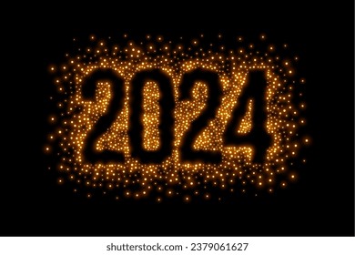 2024 dark lettering new year background with golden sparkle effect vector