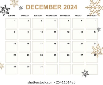 2024 december calendar start on sunday