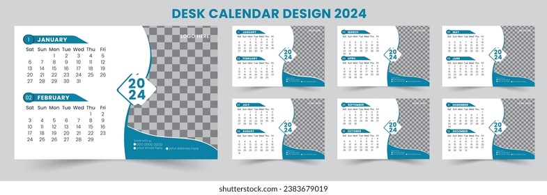 2024 desk calendar design layout,
 Modern Desk Calendar2024,Happy New year, minimal trendy style, desk calendar layout, table calendar Design New Year 2024