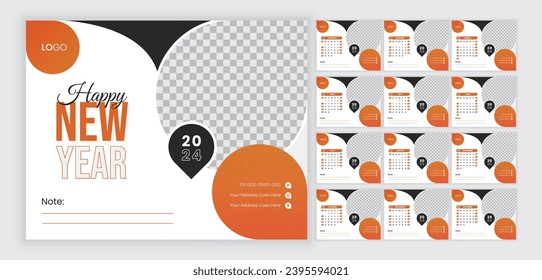 2024 desk calendar design. Modern abstract 2024 table calendar template