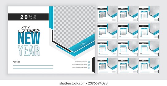 2024 desk calendar design. Modern abstract 2024 table calendar template