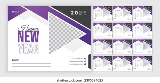 2024 desk calendar design. Modern abstract 2024 table calendar template