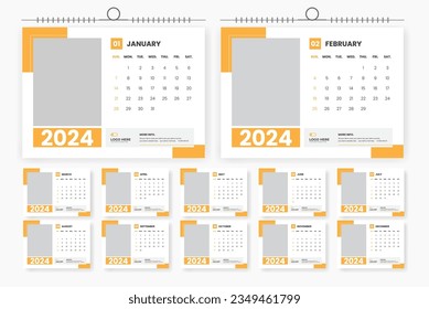 2024 desk calendar design template, 12 page calendar template