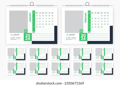 2024 desk calendar design template, 12 page calendar template