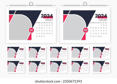 2024 desk calendar design template, 12 page calendar template