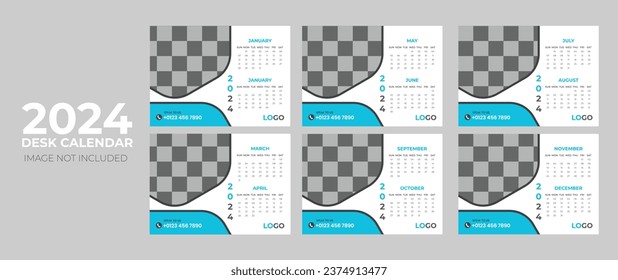 plantilla de diseño de calendario de escritorio para 2024, calendario creativo de 6 páginas, diseño de calendario corporativo profesional