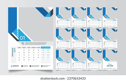 Plantilla de diseño de conjunto de vectores de calendario de escritorio 2024